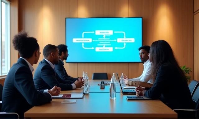 Small business owner reviewing IT infrastructure charts